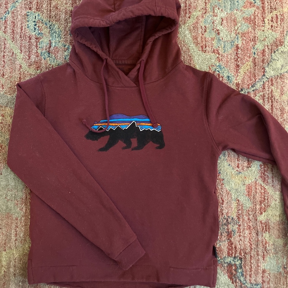 Patagonia Fitz Roy Bear Uprisal Pocket Hooded Sweatshirt Womens XS Maroon